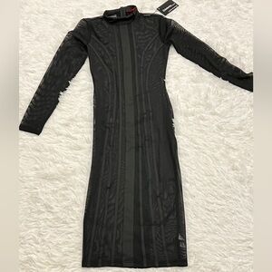 Black Long Sleeve Mesh Maxi Dress